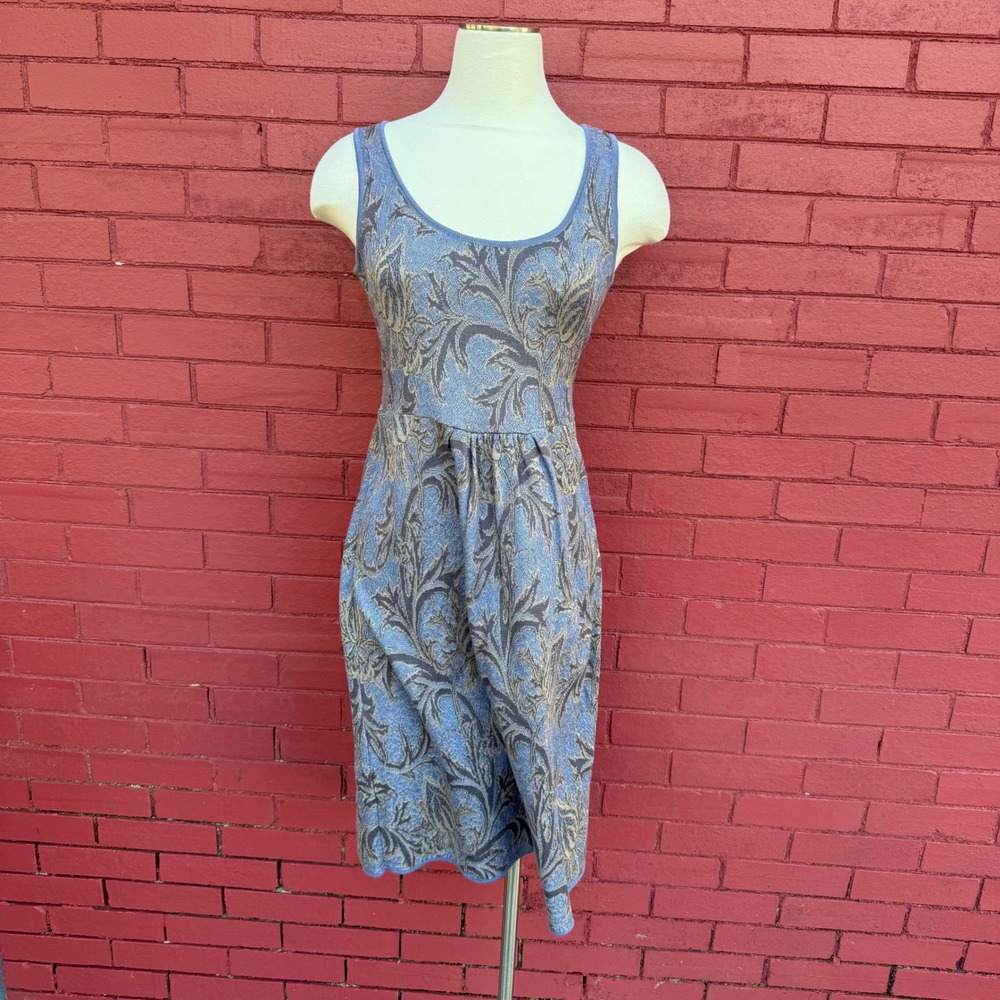 Peruvian Connection‎ Blue Gray Jacquard Knit Sleeveless Fit Flare Dress Size S